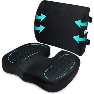 Orthopedic Seat Cushion and Lumbar Support Pillow Chair Memory Foam Car Seat